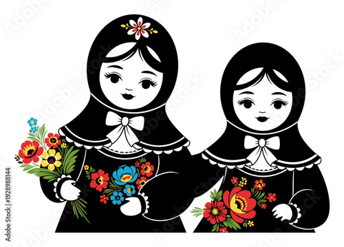 Eastern European Babushka Floral - Khokhloma Vector