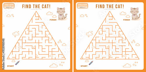 Triangle Maze Find the Cat Kids Activity Worksheet