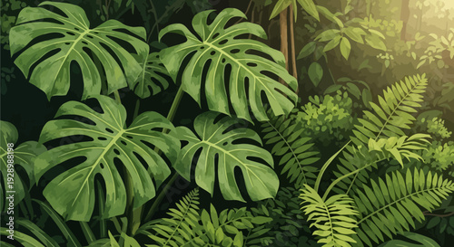 Tropical Leaves and Foliage in Forest.