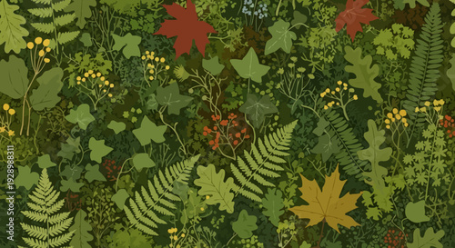 Vibrant Illustration of Various Green Leaves.