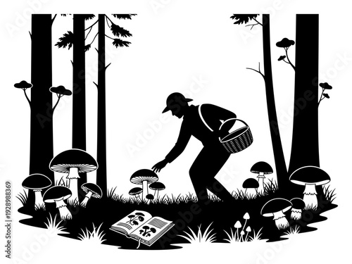 Mushroom Foraging - Minimalist Vector Illustration