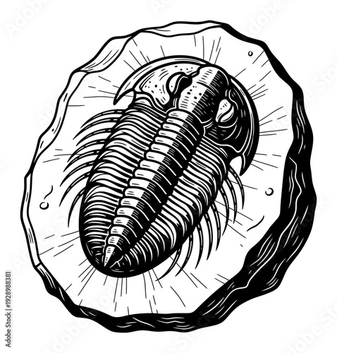 Trilobite Fossil Line Art - Minimalist Vector Illustration