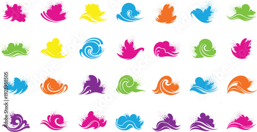 Vibrant colorful paint splashes and swirls in various shapes