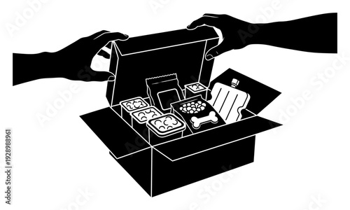 Dog Food Delivery Box - Unboxing Vector Illustration