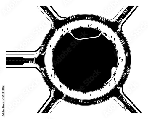 Pedestrian Superblock - Park & City Vector Illustration