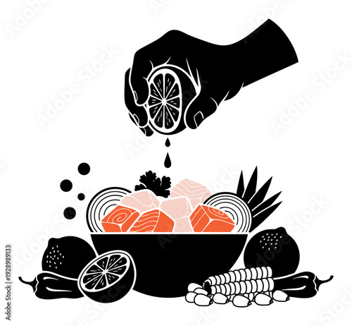 Peruvian Ceviche Vector Illustration - Minimalist Food Art