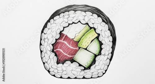 Delicious sushi roll with fresh ingredients illustration.
