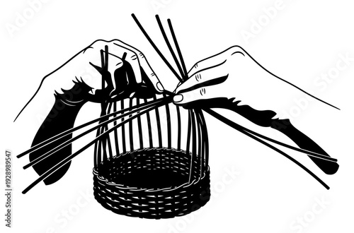 Basket Weaving Hands - Minimalist Vector Illustration