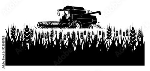 Vintage Combine Harvester - Geometric Wheat Field Vector