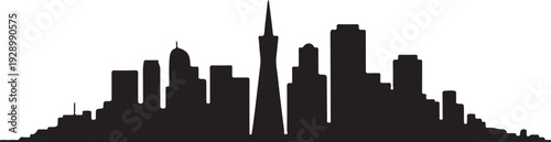 Minimalist san francisco skyline silhouette with golden gate bridge on white sky