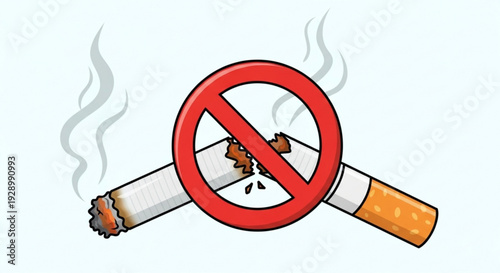No smoking symbol with two crossed cigarettes on light blue background