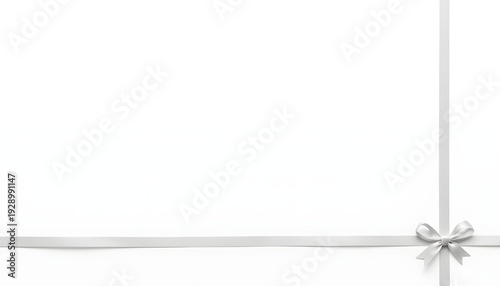 Elegant silver gift ribbon knot on white background, celebration concept