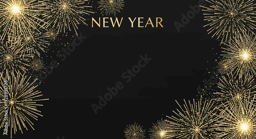 New Year Fireworks Celebration Gold Text.