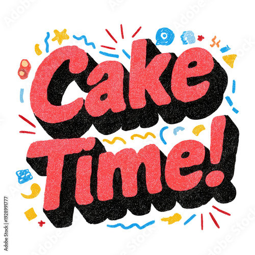 Colorful Cake Time Text with Confetti on Transparent Background