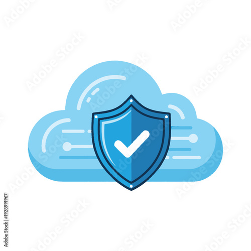 Cloud computing security shield with checkmark icon