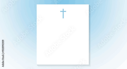 White Card with Blue Christian Cross Symbol.