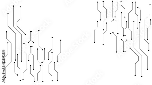 Minimal Black Circuit Board Lines on White Background, Abstract Technology Connection Layout, Digital Network Data Flow, Modern Electronic PCB Pattern, AI Tech Communication Template