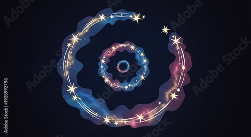 Cosmic Rings with Glowing Stars in an Abstract Nebula Style Background Illustration