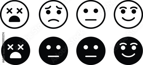 Customer satisfaction icon set with happy, neutral, sad and dead emoticons for user experience feedback