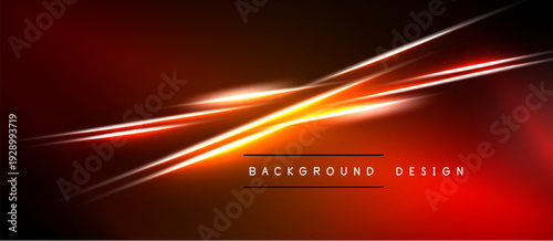 Abstract red design features flowing light streaks. Dark background creates dramatic visual effect. Simple text labels bottom center.