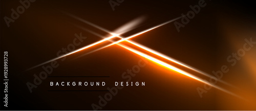 Abstract orange lines intersect, creating bright light effects. Dark background emphasizes glowing design elements. Simple text reads background design.