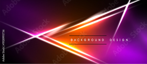 Abstract neon lines intersect over vibrant purple, orange gradients. Modern design element for digital projects, presentations.