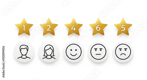 Customer feedback rating with stars and emoticons.