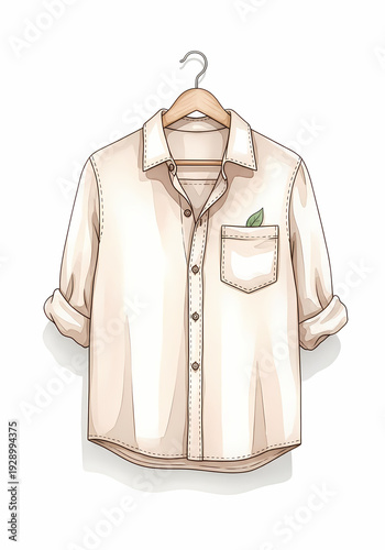 Sustainable fashion shirt hanging on a hanger with green detail  