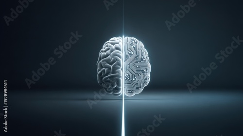 A detailed illustration of a human brain with a circuit board design, concept of artificial intelligence