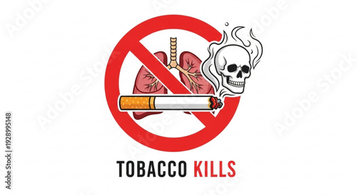 No smoking symbol with skull cigarette and lung warning against tobacco use