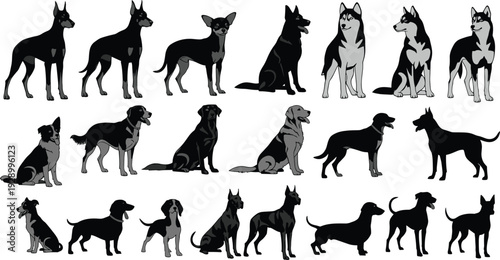 Dog Breed Icons Set Featuring Various Dog Breeds
