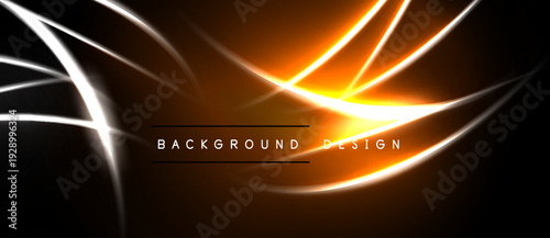 Abstract design features bright lines, orange glow, dark background. Modern aesthetic, dynamic energy, sleek presentation.