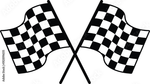 Large collection of black flag silhouettes including waving flags checkered racing flags with laurel wreaths trophy and bunting garlands for sports victory and celebration