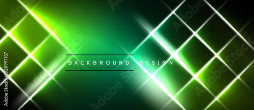 Abstract green background features bright glowing lines forming diamond pattern. Dark borders create dramatic visual effect. Simple text overlay present.