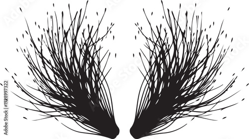 Abstract black silhouettes of sea anemones or underwater plants on white background