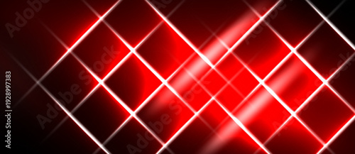 Red abstract background features bright lines forming diamond pattern. Dark areas contrast with glowing elements. Modern design.
