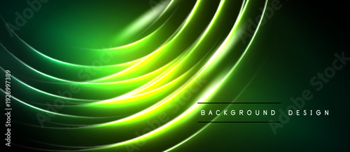 Abstract green lines create dynamic flow. Dark background emphasizes bright curves, modern design element. Smooth gradients suggest movement.