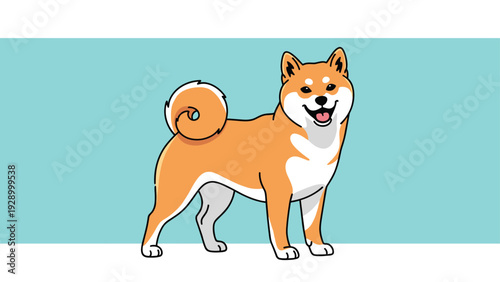 Happy Shiba Inu dog illustration standing proudly on a light blue background strip for pet-themed banners and icons.