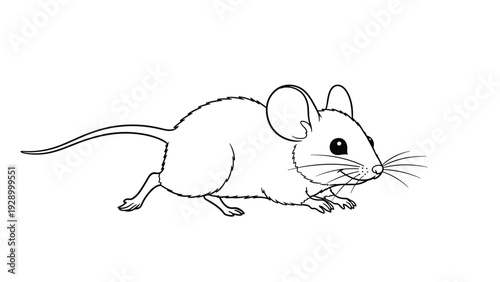 Simple and clean black and white line art drawing of a small mouse for coloring pages and minimalist character designs.