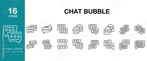 Chat Bubble icon set. Includes chat, bubble, message, messaging, speech, dialog and More. Editable Stroke Icon Collection.