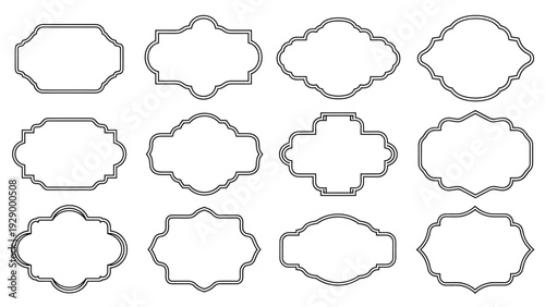 Collection of twelve various ornamental and decorative frame shapes with elegant curved borders on a white background.
