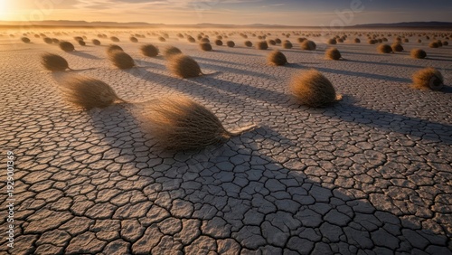 Dust Devils Dance Across Parched Earth: A landscape of arid desolation under a golden sky