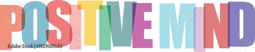 Large colorful overlapping letters spell out POSITIVEMIND on white Colorful text effect