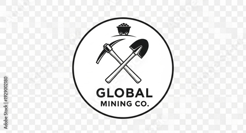Global Mining Company logo featuring crossed pickaxe and shovel inside a circle.