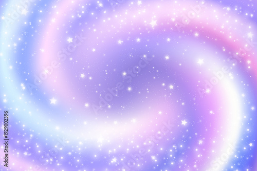 Purple starry night sky background with glowing galaxy dust. Cosmic spin space backdrop features violet gradient, celestial sparkle and dreamy constellation patterns for fantasy designs. Vector