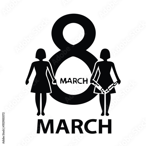 International Women’s Day March 8 Symbol with Female Silhouette Illustration