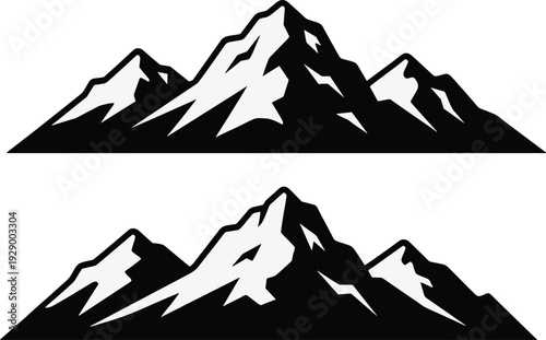 Mountain silhouette set isolated on white background, black alpine landscape vector illustration, snow peak logo design element