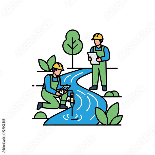 Environmental Inspectors Testing Water Quality Stream.