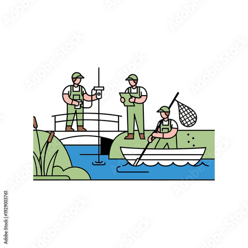 Fishermen Working Together on a Boat.