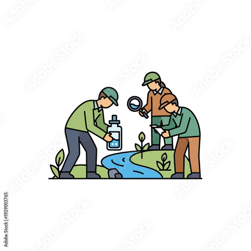 Scientists Conducting Environmental Research Near Water.